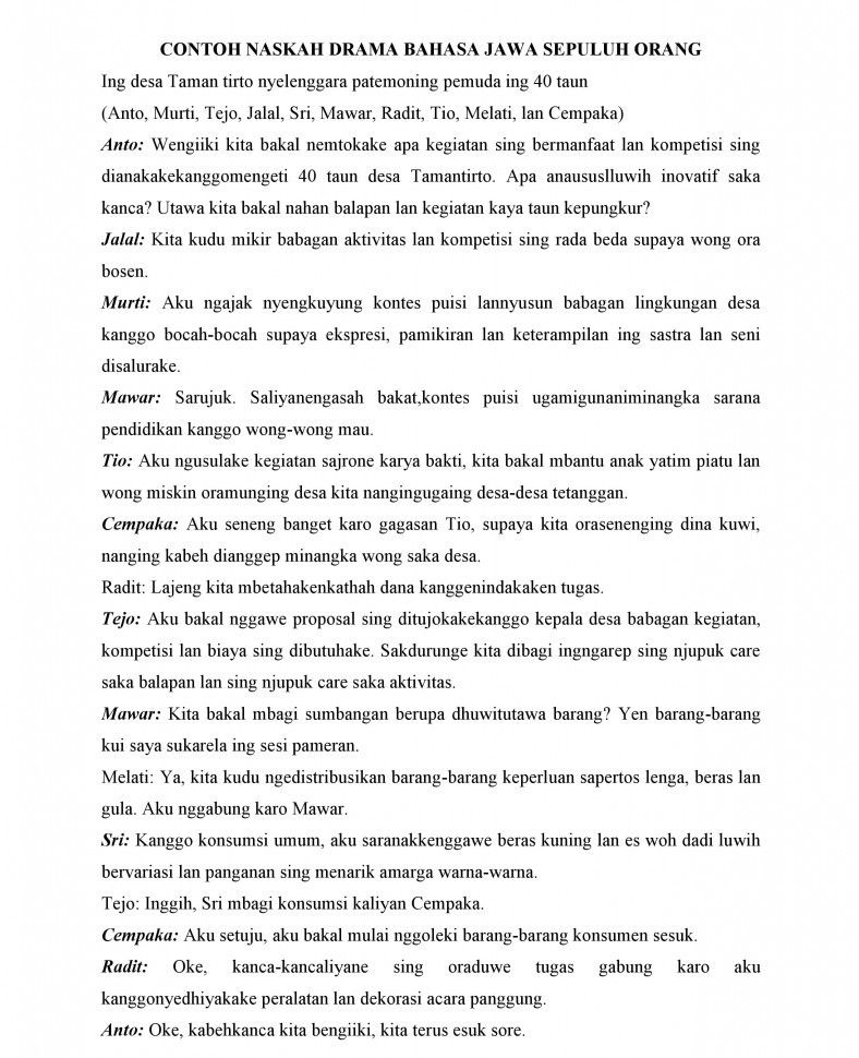 Contoh Naskah Drama Bahasa Jawa